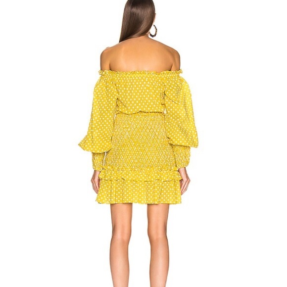 Alexis Marilena Off the Shoulder Mini Dress in Yellow Dot. Size Medium. - Picture 2 of 7